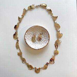 Wild Bryde Gold-Plated Cat Necklace and Earrings